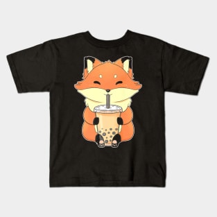 I Love Bubble Milk Tea Funny Fox Boba Kids T-Shirt